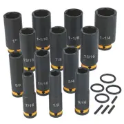 Klutch 1/2in. Drive Deep Impact Socket Set, SAE, Chrome Molybdenum, 13 Pcs.