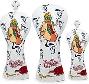 BAIRBRE Golf Club Covers, Hot Dog Golf Driver Cover Fariway Wood Headcovers Hybrid Head Covers 3 Wood Headcover Leather Golf Headcover with Number Tag for Scotty Cameron Odyssey Taylormade All Brand