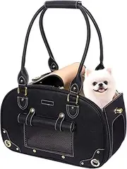 PetsHome Dog Carrier Purse, Pet Carrier, Cat Carrier, Foldable Waterproof Premium PU Leather Pet Travel Portable Bag Carrier for Cat and Small Dog Home & Outdoor Medium Black