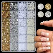 10000pc Nail Charms and Gems Junk Case Charms Rhinestones Nails Gold&Silver