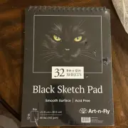 Art-n-Fly Black Sketch Pad 32 Sheets 9 x 12 in Acid Free Smooth Surface New