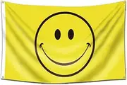 AIMALL Large Yellow Smiley Face Flag with Brass Grommet Heavy Duty Outdoor Happy 90 X 150 CM - 3ft x 5ft， Easy Mounting, Perfect for Indoor & Outdoor Joyful Displays