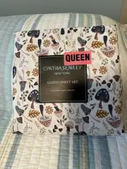 CYNTHIA ROWLEY MUSHROOMS & Flowers QUEEN SHEET SET 4 PC NWT