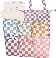 Precious Pompis 6 Pack Pocket Cloth Diapers, 6 Natural Fiber Hemp/Cotton Inserts & 1 WetBag -One Size Washable Reusable Infant Baby -Athletic Wicking Jersey AWJ, Dirty Snap Closure (Checkers)