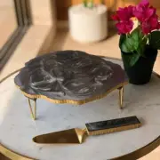 Resin Cake Stand Holder, Grey Resin Cake Stand with Server, resin platter, gifts