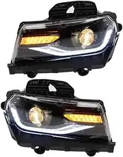 1 Pair Car Projector Dynamic LED Headlights Assembly Compatible with Camaro 2014‑2015 LHD