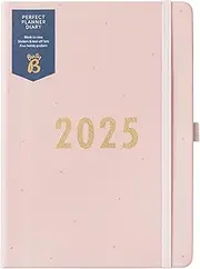 Busy B 2025 Weekly Diary Planner with Pink Faux Leather Cover - A5 Daily Life Organiser, Jan-Dec - Pockets, Stickers & Notes Pages - Compact Design for Work, Home & School Planning