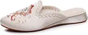 [GHAKKE] Women's National Style Floral Embroidery Mule Shoes Casual Pointed-Toe Comfort Slip On Flat Shoes Chinese Traditional Antique Style Cheongsam Slippers(Beige,4)