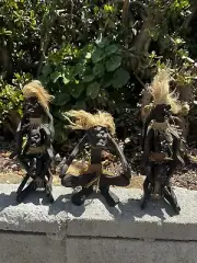 Hand carved wooden primitive tribal crouching squatting family set of 3