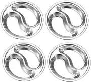 INOOMP 4Pcs Stainless Steel Multi Grid Seasoning Dishes Round Condiment Plates for Home Restaurant Space Saving Design for Sauces Appetizers and Cold Dishes Silver