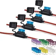Starwood Fuse Holder ATC/ATO, 4 Packs in-Line Automotive Blade Fuse Holder with 24PCS Standard Car Fuses, 15A 20A 25A 30A 35A 40A Automotive Replacement Fuses (10 Gauge)