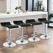 ALFORDSON Saxton Black Bar Stool, 4 Pcs Home Counter Dining Chairs with Footrest & Floor Protector, PU Leather Kitchen Barstools with Swivel Backless Seat in 53-73cm Adjustable Height