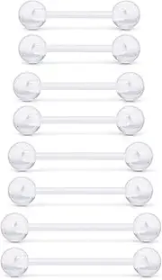 [Ovxznts] 8Pcs Plastic Nipple Rings for Surgery Clear Tongue Piercing Jewelry 14g Plastic Tongue Rings Long Bar Pregnancy Nipple Piercings for Women Bar Length 14/16/19/22mm