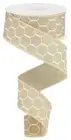 Chicken Wire Ribbon, Spring, Tan, White, Wired Edge, 1.5"W X 10 Yd Roll