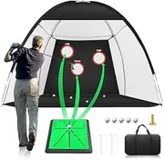 Golf Net: 10x7FT Golf Practice Net with Path Feedback Golf Mat, All in One Golf Hitting Net for Backyard Driving Golf Training Aid Nets, Indoor/Outdoor Multi-Targets Golf Chipping Net for Golf Lovers