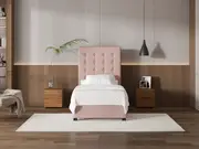 My Style Buttoned Headboard & Gas Lift Base - King Single / Rosewater / Drawer Base