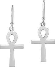 [AeraVida] Everyday Eternal Egyptian Ankh Cross .925 Sterling Silver Dangle Earrings | Ankh Cross Pendant in Sterling Silver Earrings | Dangle Earrings for Women | Ankh Cross Earrings, Metal, not known