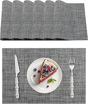 Fantastshop Placemats for Dining Table Set of 6, Non-Slip PVC Heat Resistant Stain Resistant Faux Linen Place Mats, Woven Vinyl Washable Table Mats for Kitchen Table, 6 PCS, 45 x 30 cm, Dark Grey