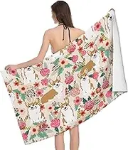 JBYJBX Corgi Floral Flowers Spring Garden Print Beach Towel Quick Dry Sandproof Microfiber Beach Bath Towel for Travel Pool Camping