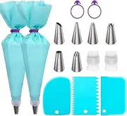 Piping Bags and Tips Set, Frosting Piping Kit for Baking with Reusable Pastry Bags and Tips, Standard Converters, Silicone Rings, Cake Decorating Tools Supplies Premium Stainless Steel Piping Nozzles