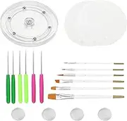 Decorating Kit Supplies Including Acrylic Cookie Turntable, 6 Scribe Needles, 2 Silicone Mesh Mats, 6 Decoration Brushes, 4 Rubber Feet Bumpers
