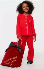 Peter Alexander Jr 12 Christmas Cherry Red Gold Trim Bamboo Pj Set + PJ Bag BNWT