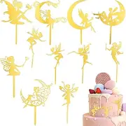 11 Pcs Gold Fairy Cake Toppers Flower Angel Cupcake Topper Ballet Fairy Birthday Cake Decorations for Birthday Wedding Decoration Supplies