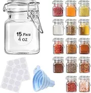 SKOCHE Spice Jars 20 Pack Small 4 oz Glass Jars with Airtight Hinged Lids, Spice Herb Jars with Labels and Silicone Funnels, 4oz Glass Jars with Lids Ideal for Spice Herbs