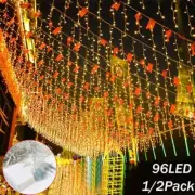 96 LED Hanging Icicle Curtain Lights Outdoor Fairy Christmas String Wedding Lamp