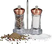 Relaxdays Spice Mill Set with Stand, Manual, Ceramic Grinder, Salt, Pepper, Herbs, Seasoning, 14 x 5 cm, Copper