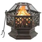 Rustic Fire Pit with Poker 62x54x56cm XXL Steel Fire Bowl Patio Heater vidaXL