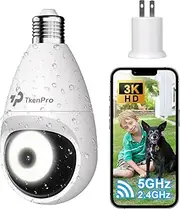 3K Light Bulb Security Cameras Wireless Outdoor, IP65 Waterproof Cameras for Home Security with 2.4G&5G Connection, Full-Color Night Vision and 360° Motion Detection, 5MP Security Camera Outdoor