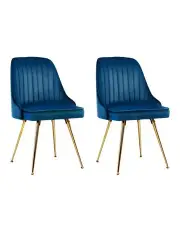 [Artiss] Dining Chairs Retro Chair Cafe Kitchen Modern Metal Legs Velvet Blue Set Of2