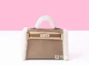 NEW HERMES "TEDDY" GRIS CAILLOU ETOUPE MINI KELLY PLUCH 20 BAG HANDBAG TOTE