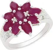 [MOONEYE] Oval Cut Red Natural Zircon Gemstone 925 Sterling Silver Cluster Statement Party Wear Ring