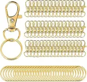 Heatunk 100-Pack Gold Swivel Clasps Lanyard Snap Hooks with Key Rings - Secure & Stylish Lobster Claw Clasps for Keychains, Jewelry, and DIY Crafts