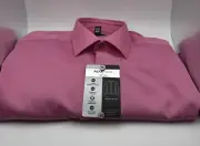 Alfani Alfatech Button Up Shirt in Pink Rose 2-Way Stretch Regular Fit NEW