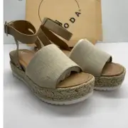 Soda Topic Beige/Canvas Tan Espadrilles Ankle Strap Studded Wedge Heeled Sandals