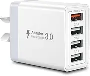 USB Charger, 4 Port Multi USB Wall Charger QC3.0 Fast Charging Plug USB Mulit Power Adapter AU Plug Compatible with iPhone 15 14 13 12 Pro Max X 8 7, iPad, Samsung Galaxy S24 S23 S22 Note...