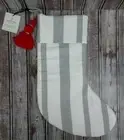 Hearth & Hand With Magnolia Christmas Stocking White & Grey Stripes Red Tassel