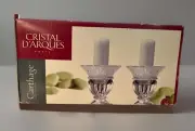Cristal D'arques 24% Lead Crystal Carthage Two 2 Clear Candlesticks Short Easter