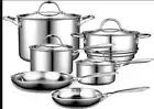 Tri-Ply Clad Stainless Steel 10-piece Cookware Set Magnetic Stainless Steel.