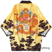 Men Yukata Kimono Jacket Coat Loose Chinese Dragon Printed Tops Outerwear Summer