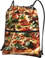 EdWal 3d Pizza Pepperoni Print Drawstring Backpack Gym Bags Sports Bags With Zipper Pocket For Travel Beach, Black, One Size