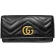 【GUCCI 古馳】443436 經典GG Marmont絎縫紋牛皮金屬雙G LOGO拉鍊長夾(黑色)