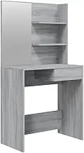 Modern Grey Sonoma Dressing Table with Mirror Engineered Wood Spacious Makeup Vanity with Drawer and Shelves.