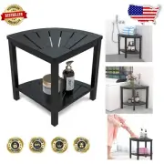 Stylish Bamboo Shower Stool with Storage - Compact & Waterproof Design