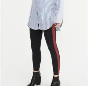 $38 Abercrombie & Fitch Side Stripe Black Red Leggings Pants Women S 2 4 NWT