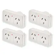 4x Sansai Right Hand Standard 10A Flat Panel Double Adaptor/Adapter AU/NZ Plug