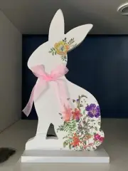 12in Wooden Easter Floral Springtime Bunny Rabbit Wooden Decor F6
